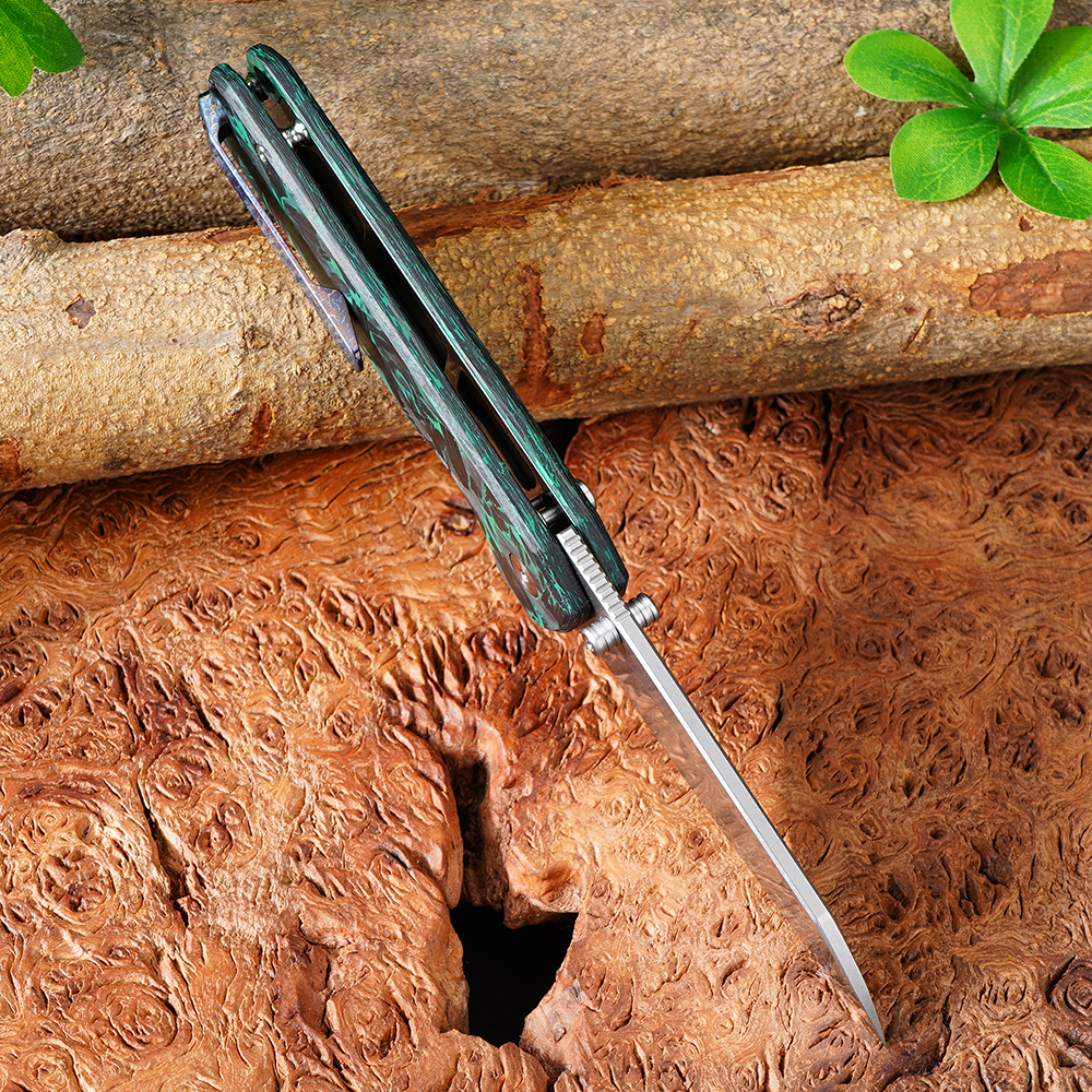 Tunaifire GT-T0070-3 Folding Knife VG10 Blade Luminous Carbon Fiber Handle Stone Wash Tactical Pocket Knife