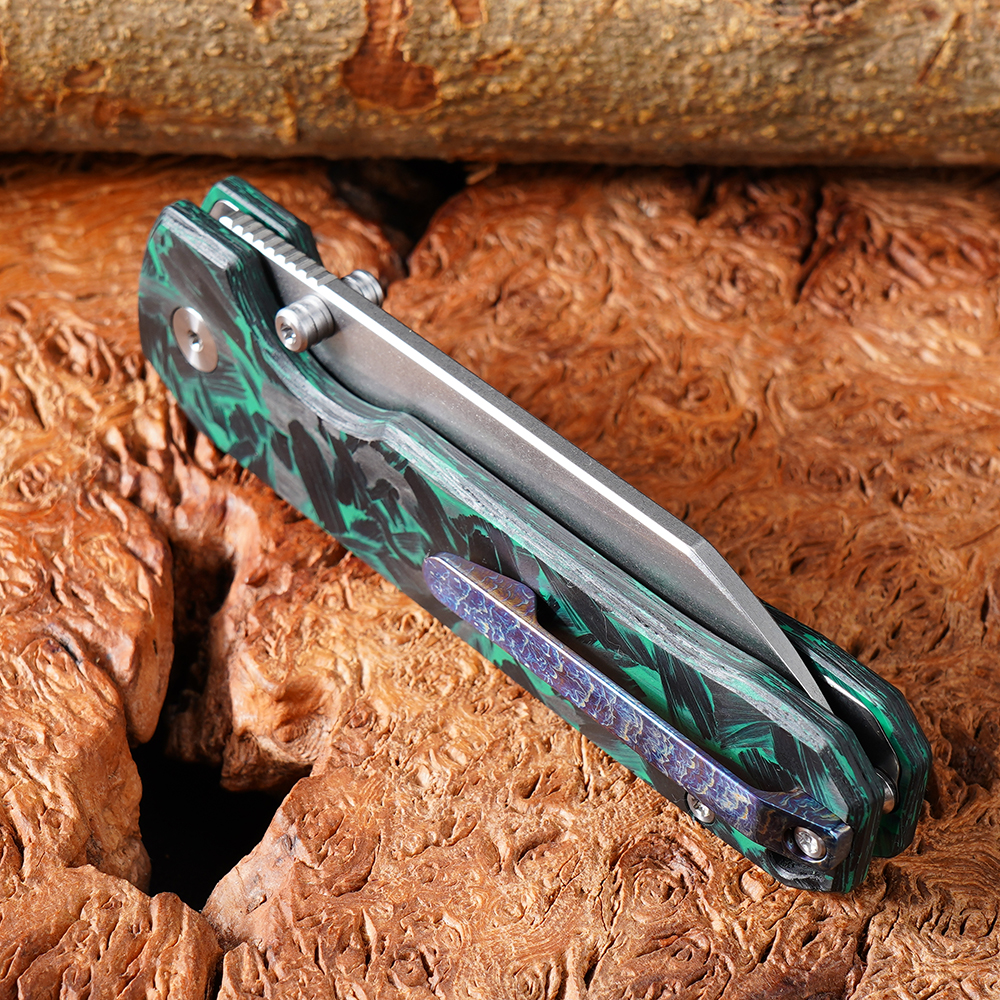 Tunaifire GT-T0070-3 Folding Knife VG10 Blade Luminous Carbon Fiber Handle Stone Wash Tactical Pocket Knife