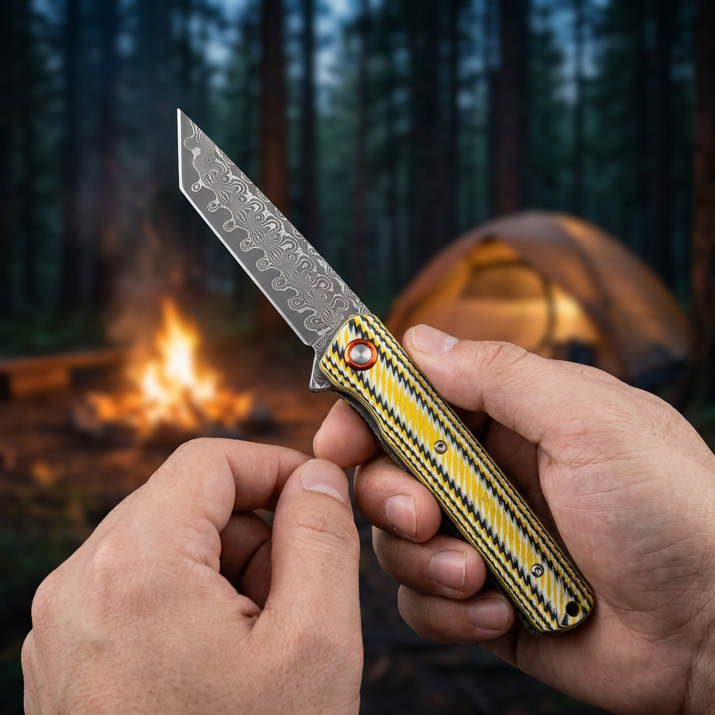 Tunafire GT-DM031 76 Layers Damascus Folding Knife VG-10 Steel Core colorful G10 Handle EDC Pocket Knife