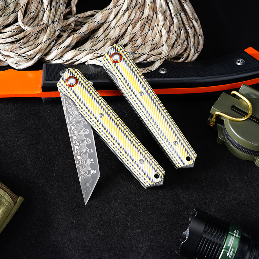 Tunafire GT-DM031 76 Layers Damascus Folding Knife VG-10 Steel Core colorful G10 Handle EDC Pocket Knife