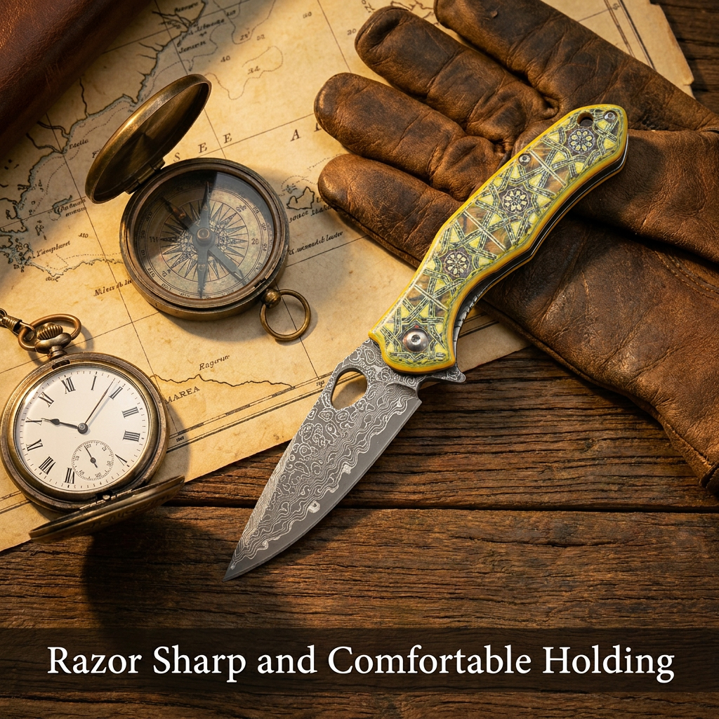 Tunafire Knives GT-DM034 Flipper Folding Knife 3.11" Damascus Steel blade 3D printed aluminum handle Camping Hiking Knife
