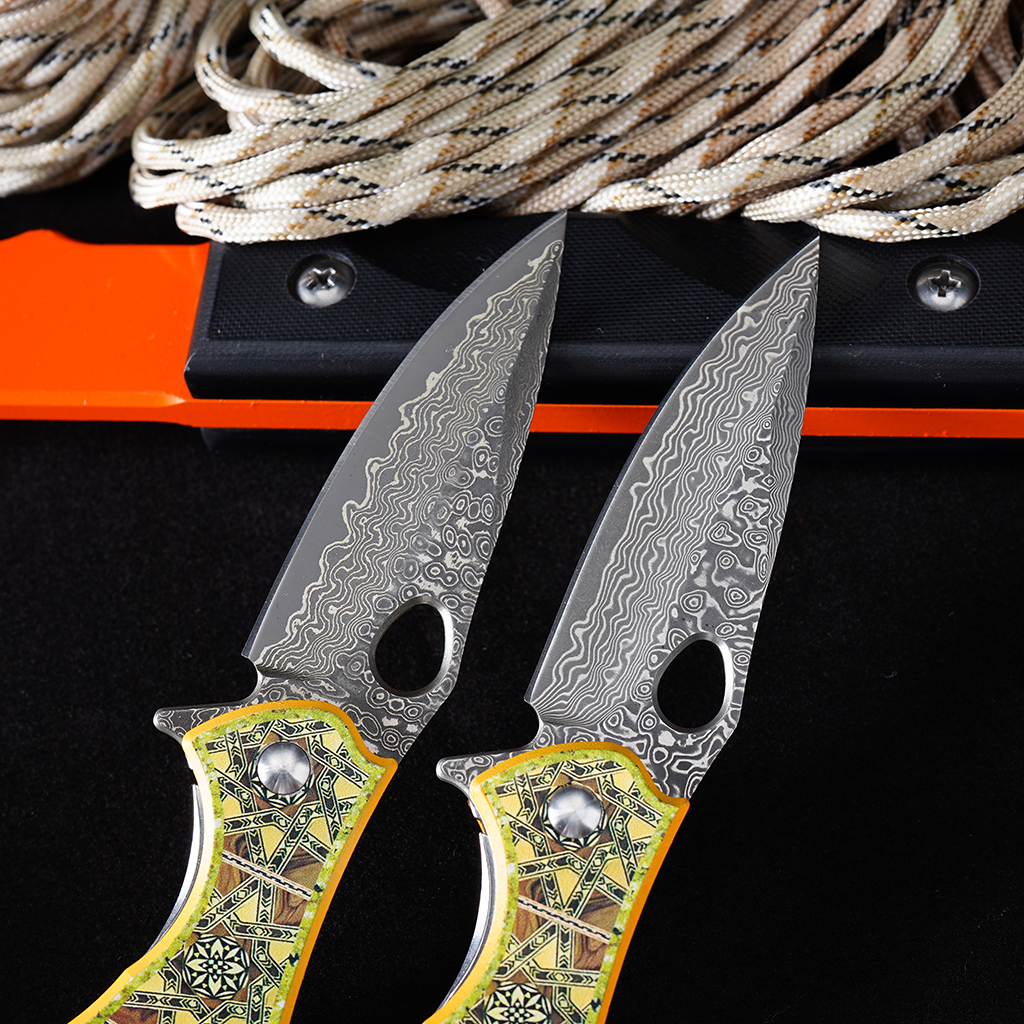 Tunafire Knives GT-DM034 Flipper Folding Knife 3.11" Damascus Steel blade 3D printed aluminum handle Camping Hiking Knife