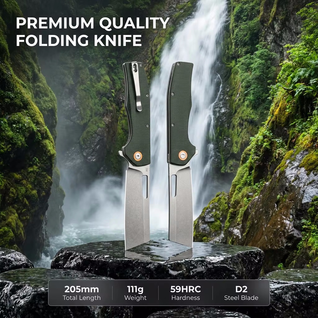 Tunafire Knife GT955 Tactical  Folding Knife D2 Steel Blade Micarta Handle Ball Bearing Camping Survvial Hunting Knives EDC Outdoor