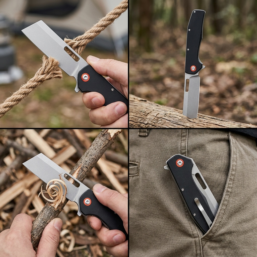 Tunafire Knife GT955 Flipper Folding Knife Stone washing D2 Steel Blade Black Micarta Handle Camping Hunting Pocket Knife