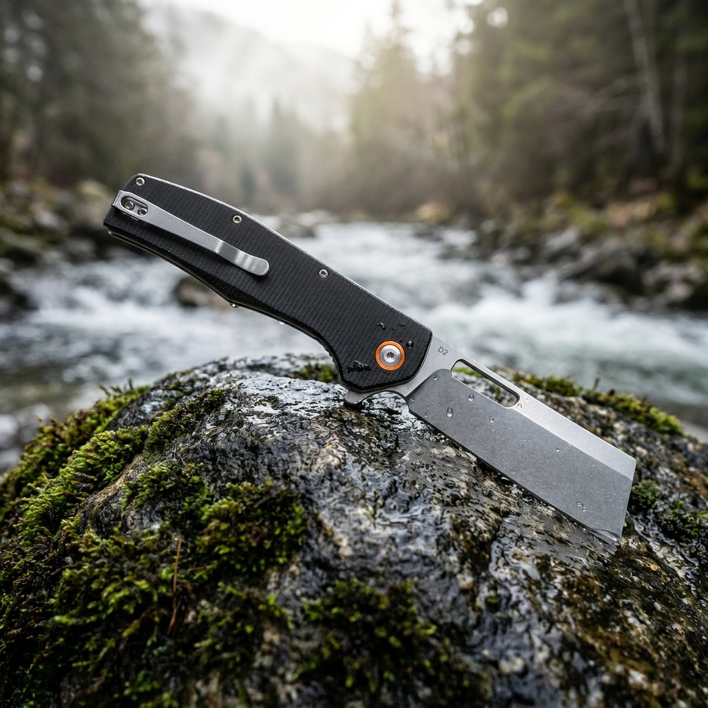 Tunafire Knife GT955 Flipper Folding Knife Stone washing D2 Steel Blade Black Micarta Handle Camping Hunting Pocket Knife