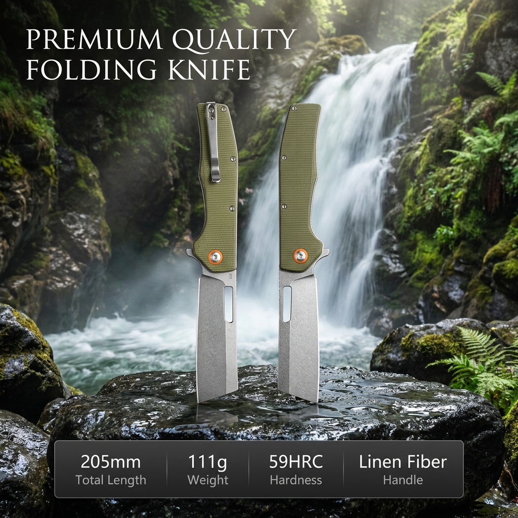 Tunafire Knife GT955 Flipper Folding Knife 3.5" D2 Stone washing Blade Micarta Handle Tactical Survival Pocket Knife