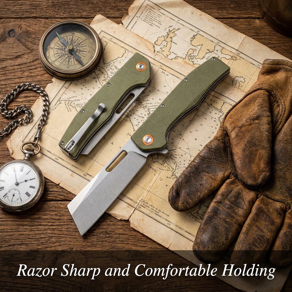 Tunafire Knife GT955 Flipper Folding Knife 3.5" D2 Stone washing Blade Micarta Handle Tactical Survival Pocket Knife