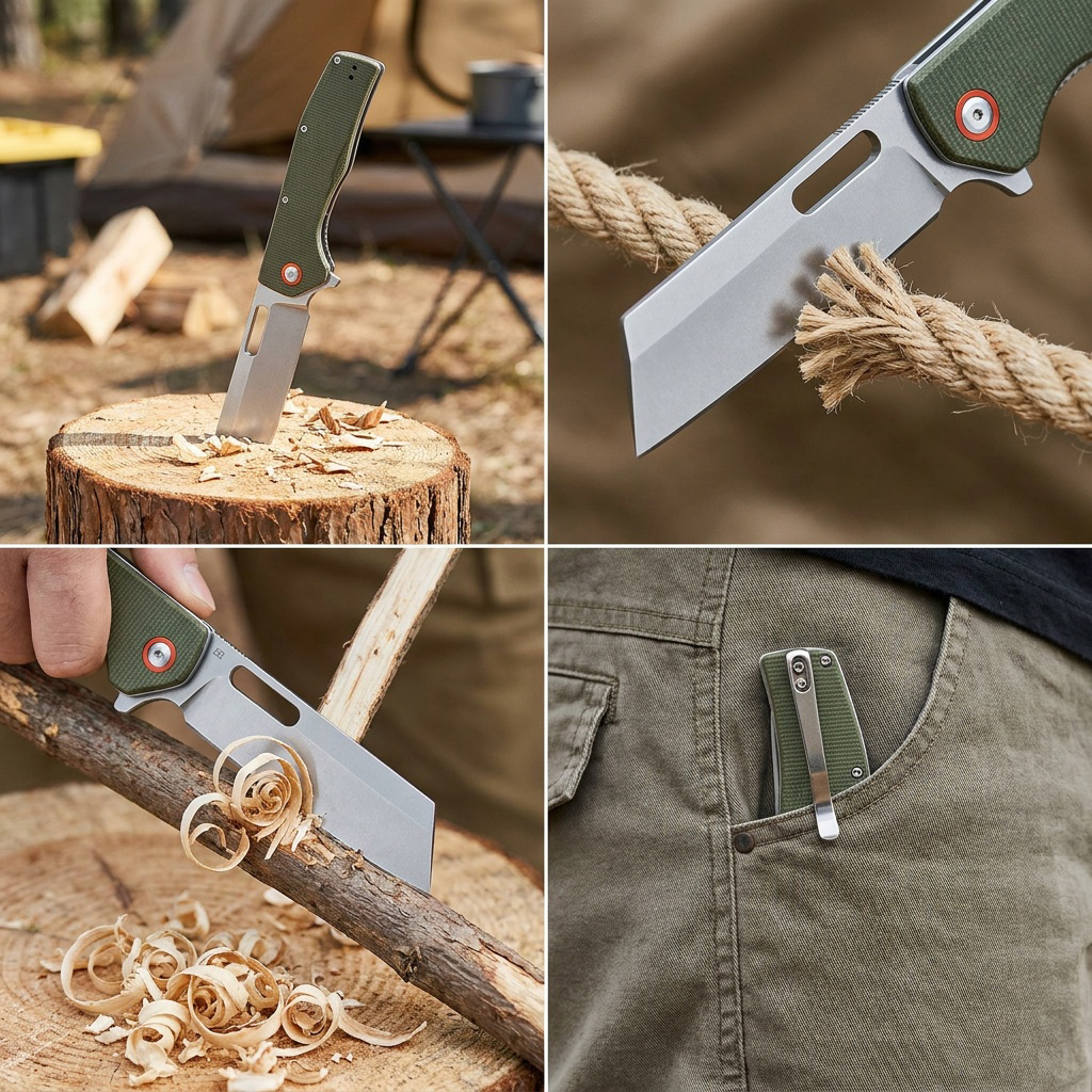 Tunafire Knife GT955 Flipper Folding Knife 3.5" D2 Stone washing Blade Micarta Handle Tactical Survival Pocket Knife