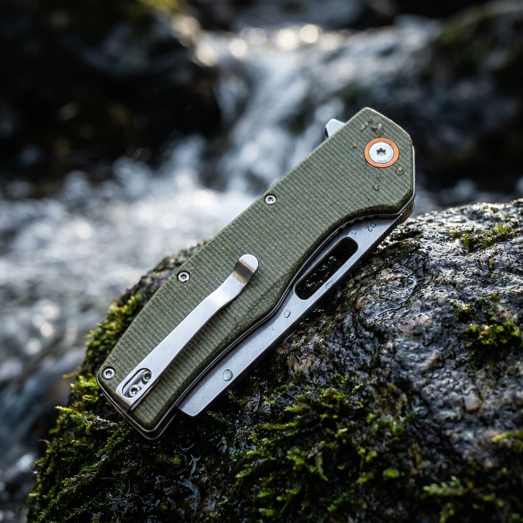 Tunafire Knife GT955 Flipper Folding Knife 3.5" D2 Stone washing Blade Micarta Handle Tactical Survival Pocket Knife