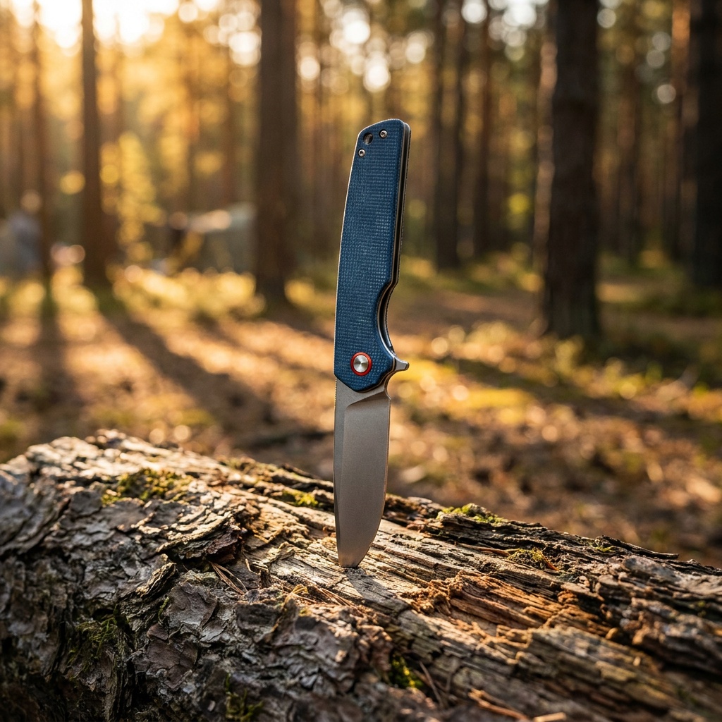 Tunafire Knives GT961 3.54"D2 Steel Folding Knife | Blue Micarta Handle EDC Pocket Knife Outdoor Camping Hiking Cutter Tool
