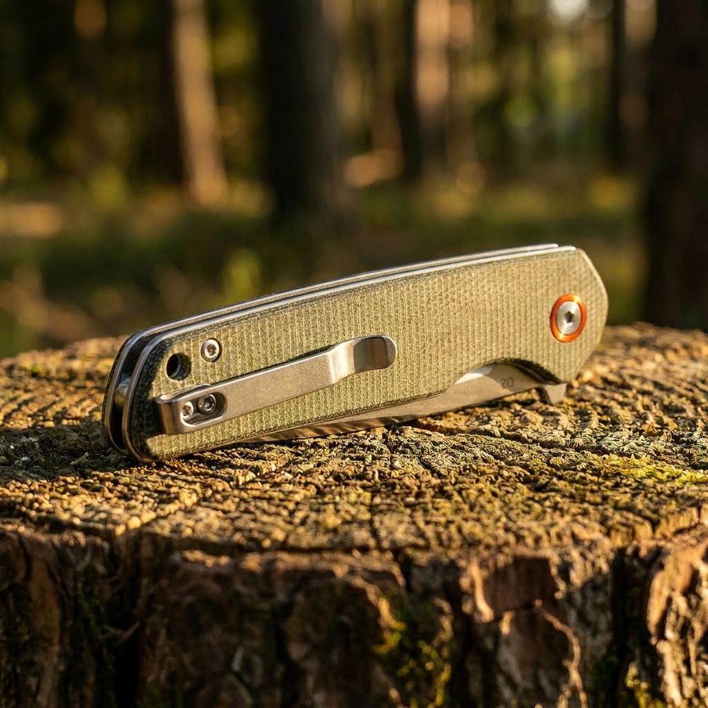 Tunafire Knives 3.54"D2 Steel Flipper Folding Knife Green Micarta Handle Tactical Survival Pocket Knife GT961