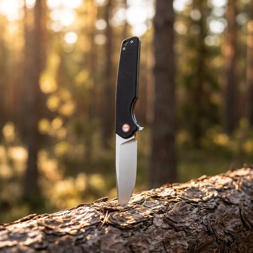 Tunafire Knives GT961 Pocket Folding Knife 3.54"D2 Steel Stone Wash Blade Micarta Handle EDC Knife For Tactical Camping Hiking