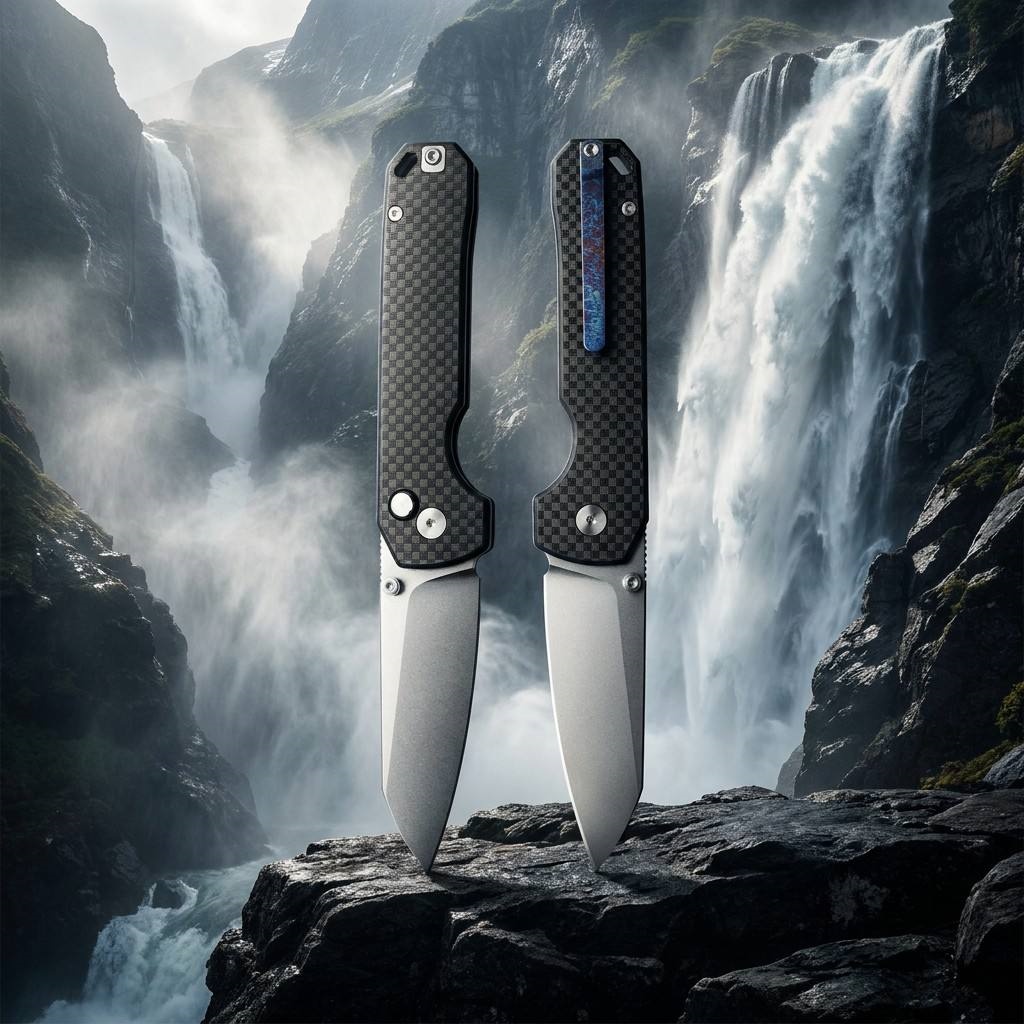 Tunafire knife GT-T0070-3  Folding EDC Knife |2.99" VG10 Blade, Carbon Fiber Handle, Ball Bearing, 81g Lightweight Stonewash Pocket Knife