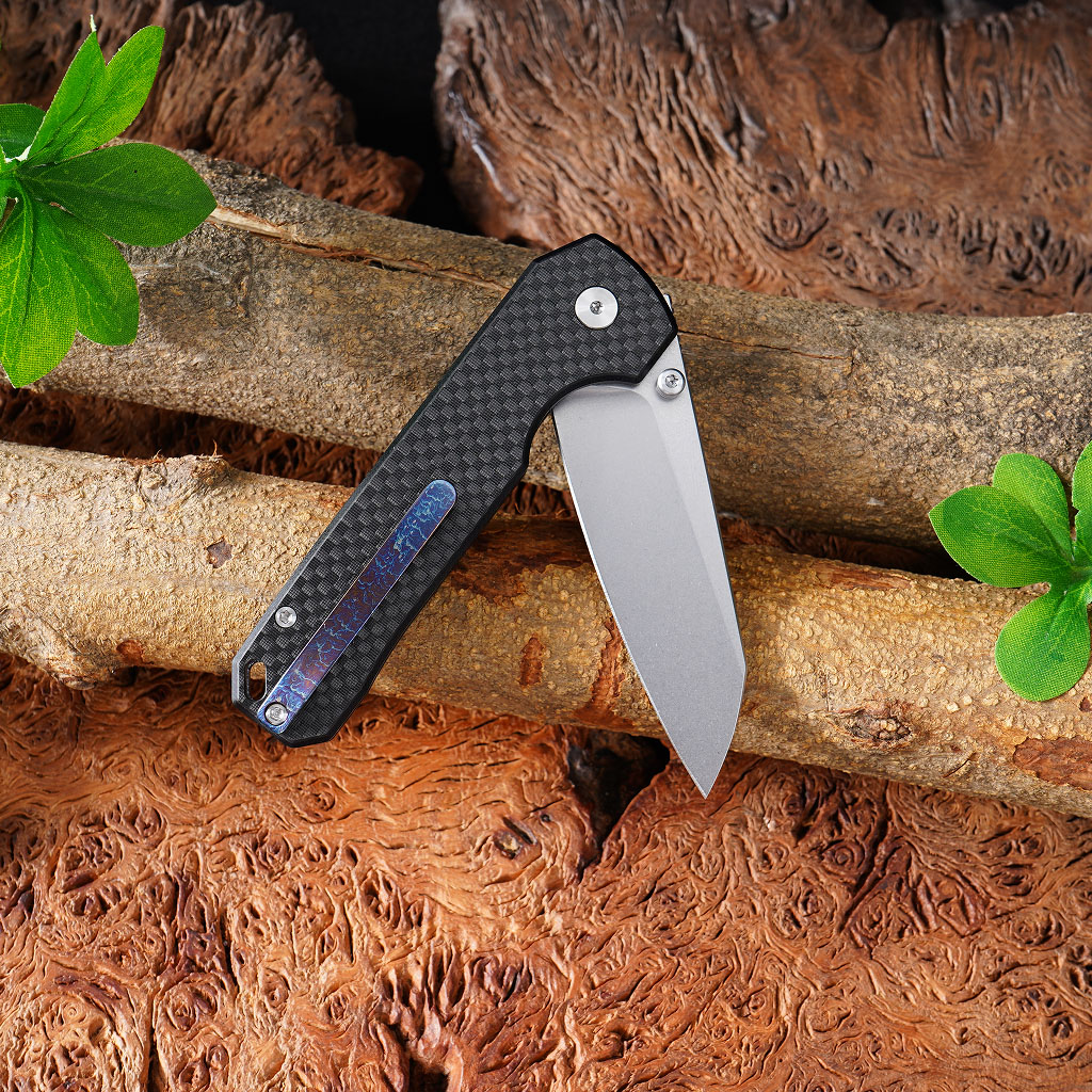 Tunafire knife GT-T0070-3  Folding EDC Knife |2.99" VG10 Blade, Carbon Fiber Handle, Ball Bearing, 81g Lightweight Stonewash Pocket Knife