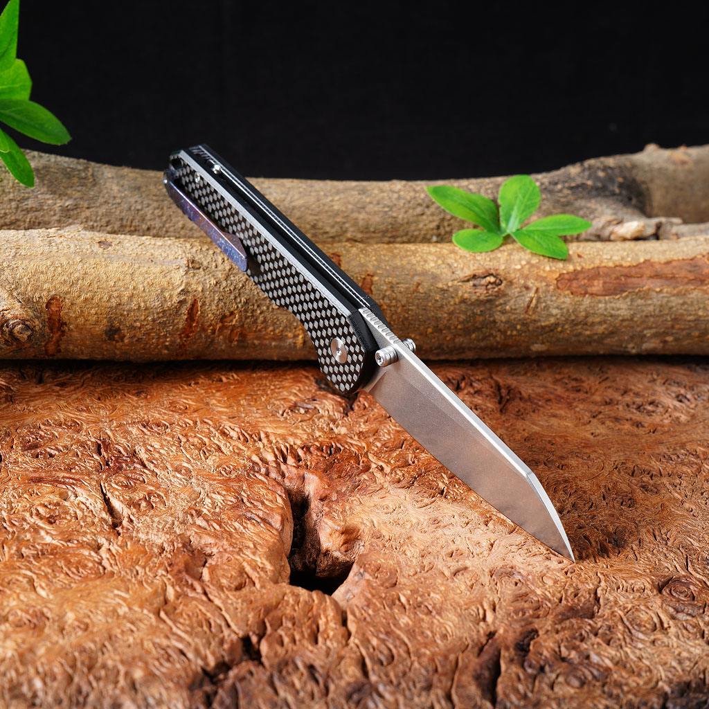Tunafire knife GT-T0070-3  Folding EDC Knife |2.99" VG10 Blade, Carbon Fiber Handle, Ball Bearing, 81g Lightweight Stonewash Pocket Knife