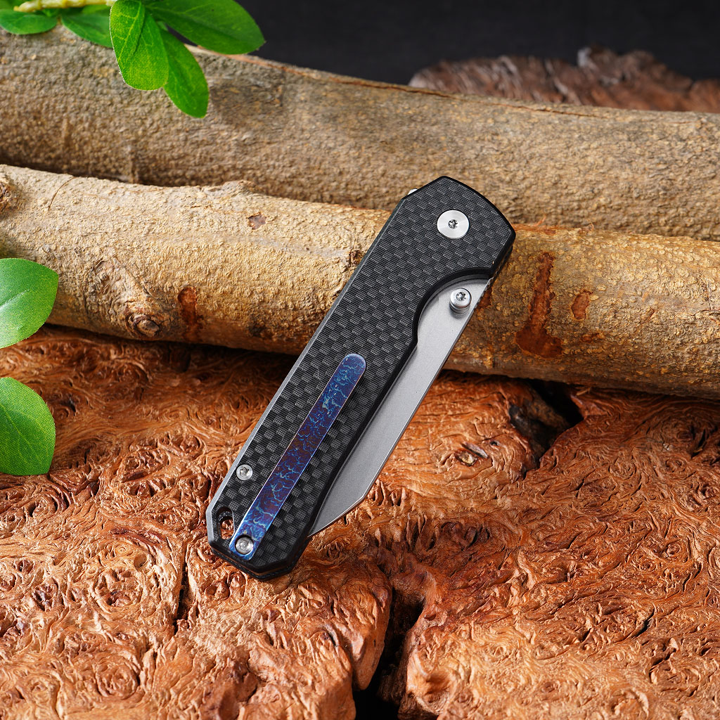 Tunafire knife GT-T0070-3  Folding EDC Knife |2.99" VG10 Blade, Carbon Fiber Handle, Ball Bearing, 81g Lightweight Stonewash Pocket Knife