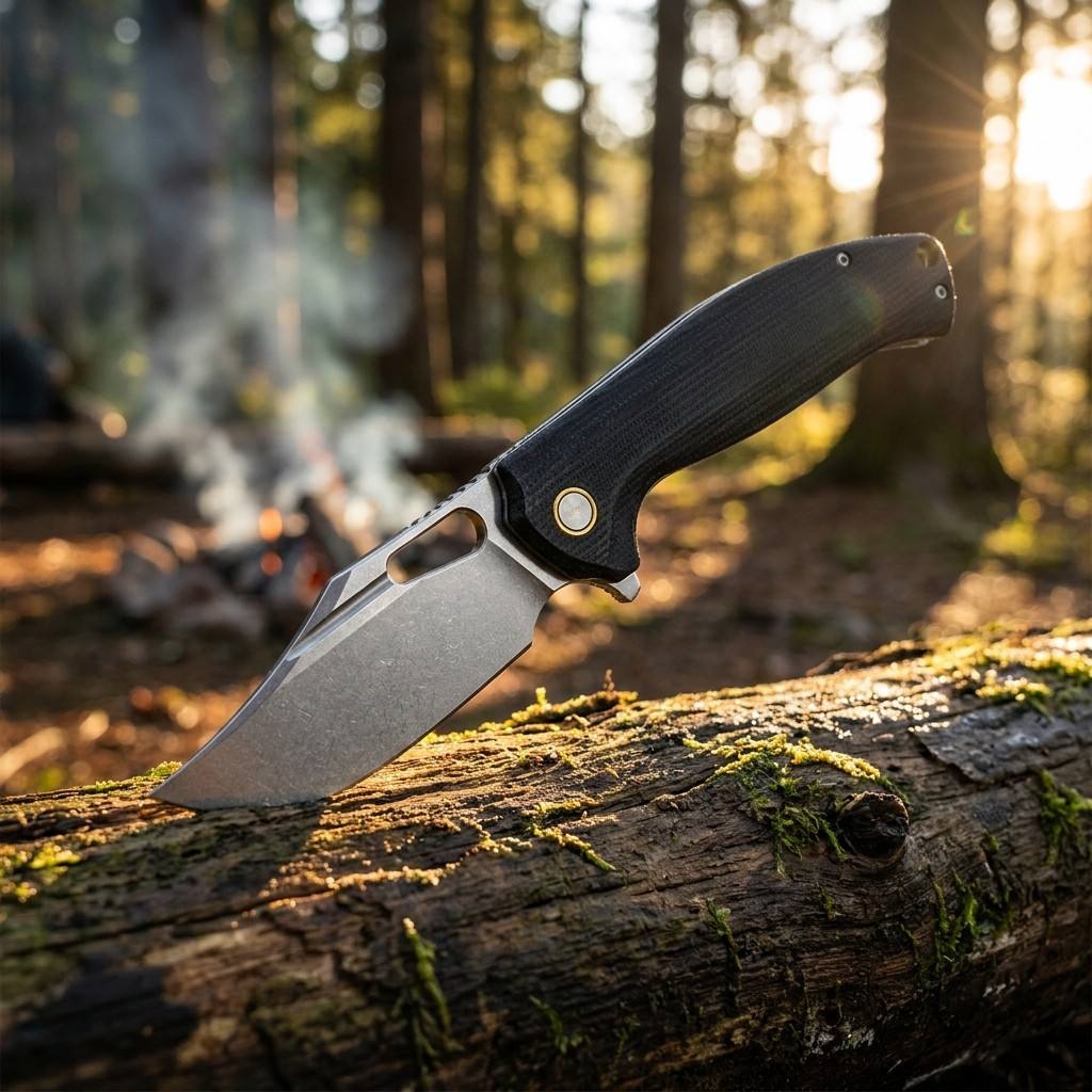 Tunafire Knife GT-T0050-1 Folding Pocket Knife 14C28N Stonewash Blade Ball Bearing Black G10 Handle EDC Outdoor Tactical Cutting Tool