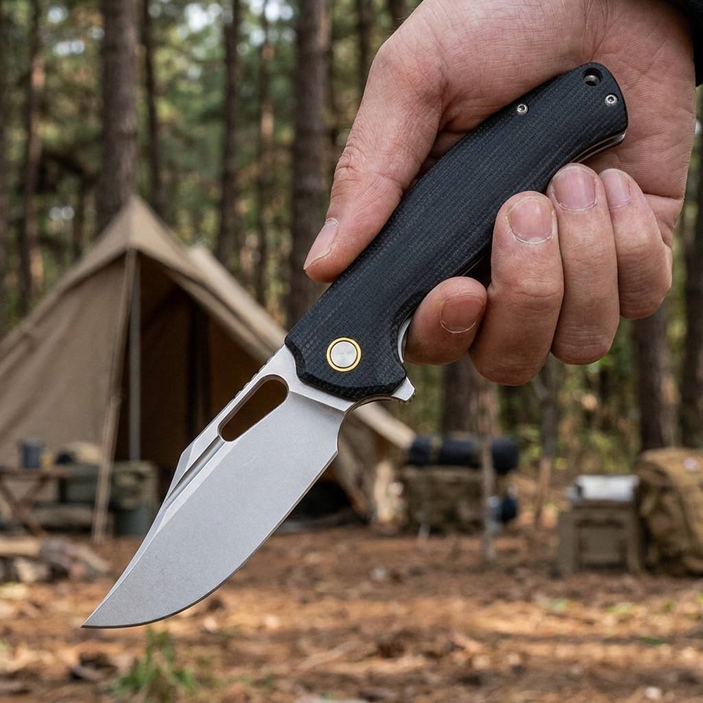 Tunafire Knife GT-T0050-1 Folding Pocket Knife 14C28N Stonewash Blade Ball Bearing Black G10 Handle EDC Outdoor Tactical Cutting Tool