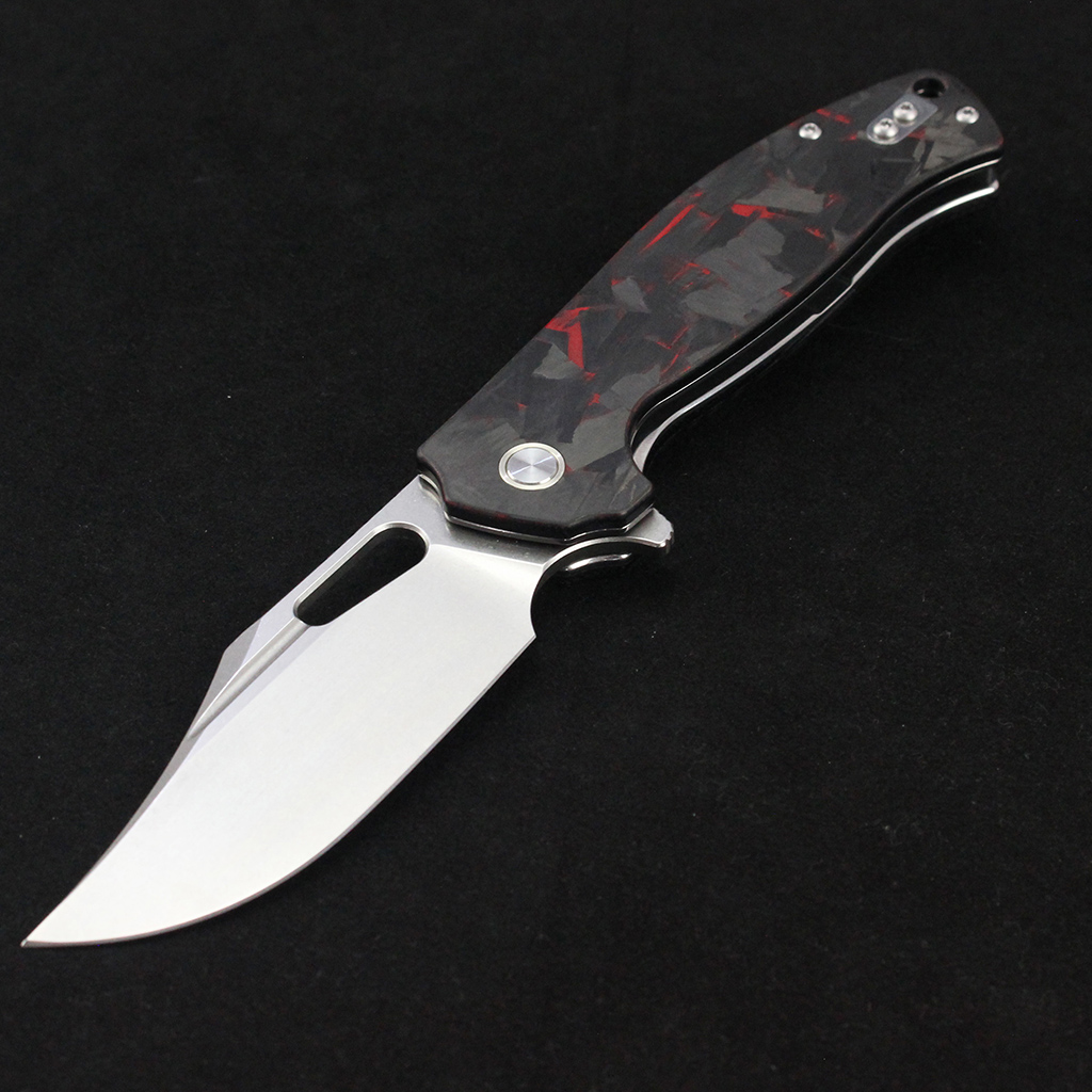Tunafire Knife 3.31"14C28N Steel Folding Pocket Knife Red Carbon Fiber Handle Ball Bearing EDC Camping Hiking Knife GT-T0050-1