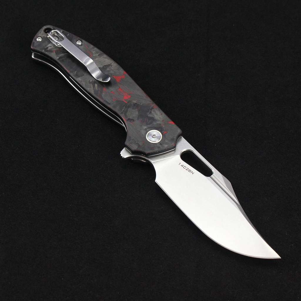 Tunafire Knife 3.31"14C28N Steel Folding Pocket Knife Red Carbon Fiber Handle Ball Bearing EDC Camping Hiking Knife GT-T0050-1
