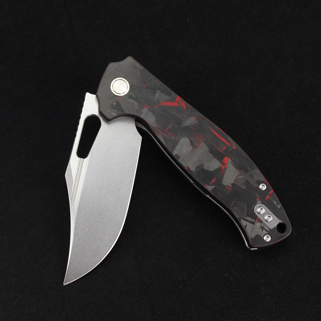 Tunafire Knife 3.31"14C28N Steel Folding Pocket Knife Red Carbon Fiber Handle Ball Bearing EDC Camping Hiking Knife GT-T0050-1