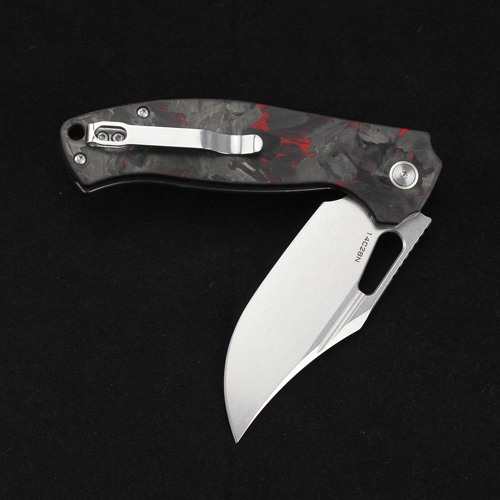 Tunafire Knife 3.31"14C28N Steel Folding Pocket Knife Red Carbon Fiber Handle Ball Bearing EDC Camping Hiking Knife GT-T0050-1