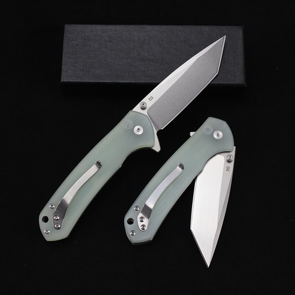 Tunafire knife GT-T0033 D2 Steel Button Lock Folding Pocket Knife, 58-59 HRC Stone Washed Blade, G10 Anti-Slip Handle EDC Utility Cutting Tool for Camping Hunting DIY Daily Carry