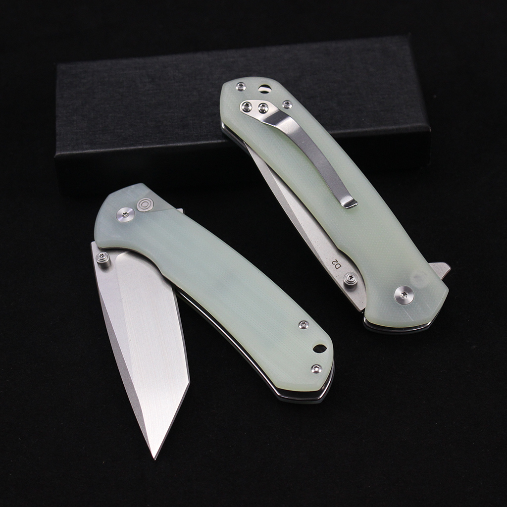 Tunafire knife GT-T0033 D2 Steel Button Lock Folding Pocket Knife, 58-59 HRC Stone Washed Blade, G10 Anti-Slip Handle EDC Utility Cutting Tool for Camping Hunting DIY Daily Carry