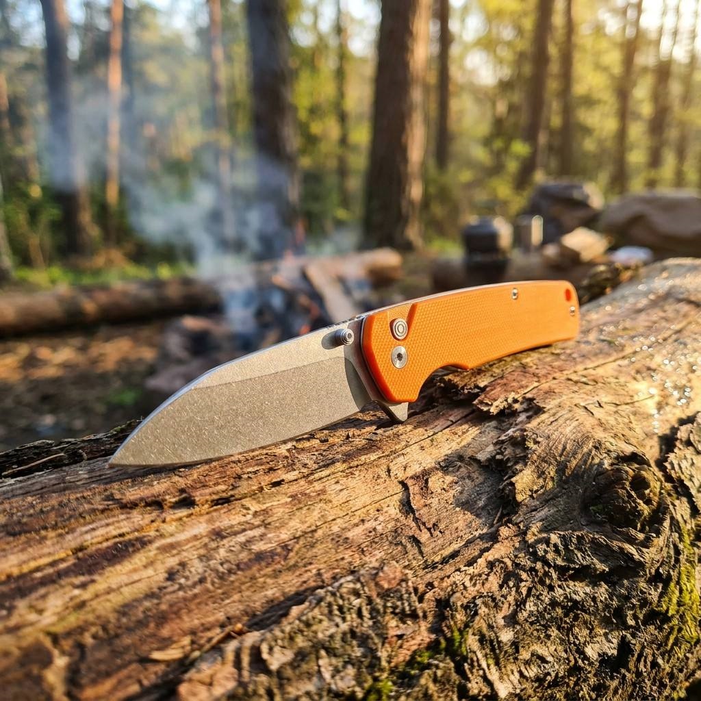 Tunafire Knife |GT-T0036 3.4" | D2 Stone washing Blade | G10 Orange Handle | Button Liner Lock | EDC Outdoor Knives