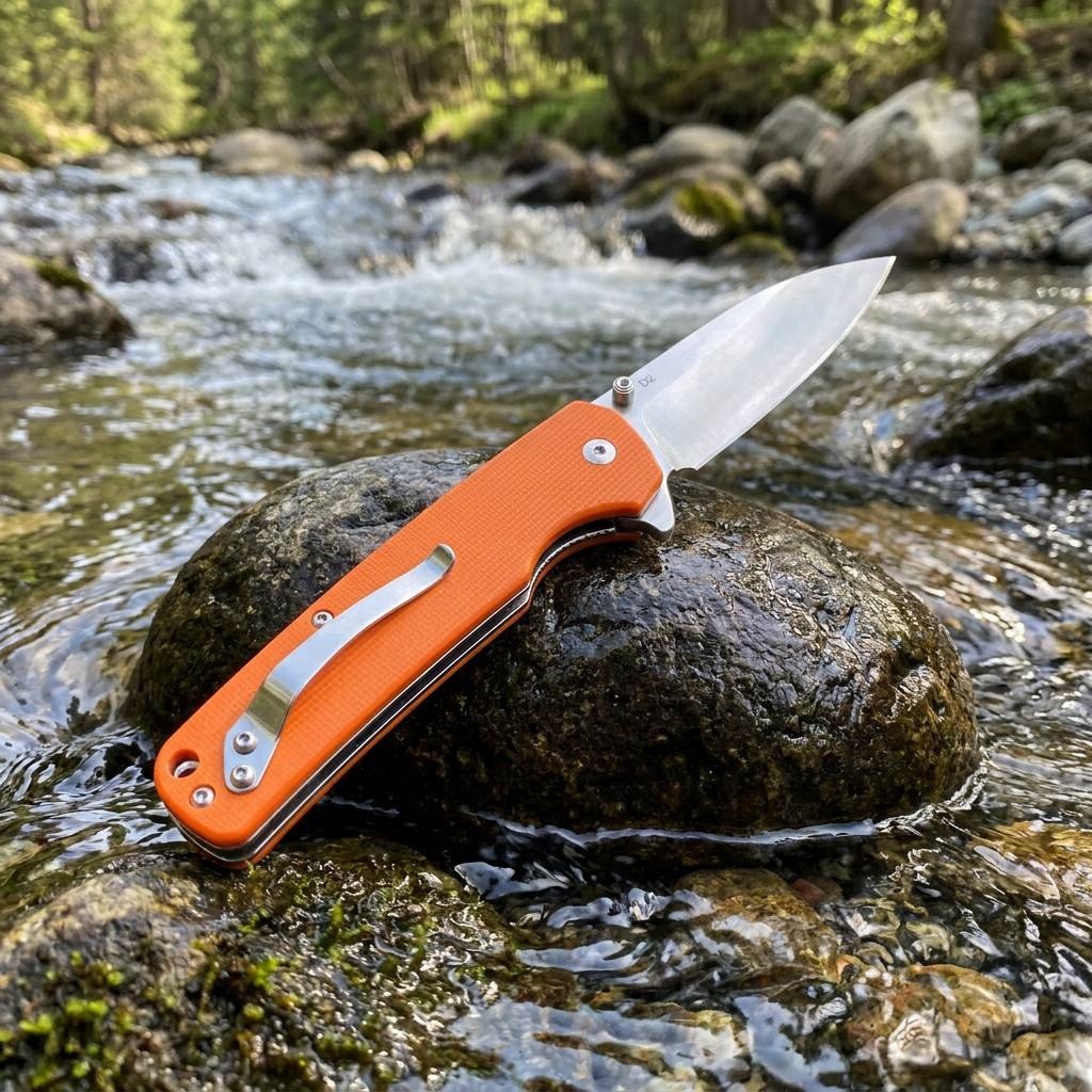 Tunafire Knife |GT-T0036 3.4" | D2 Stone washing Blade | G10 Orange Handle | Button Liner Lock | EDC Outdoor Knives
