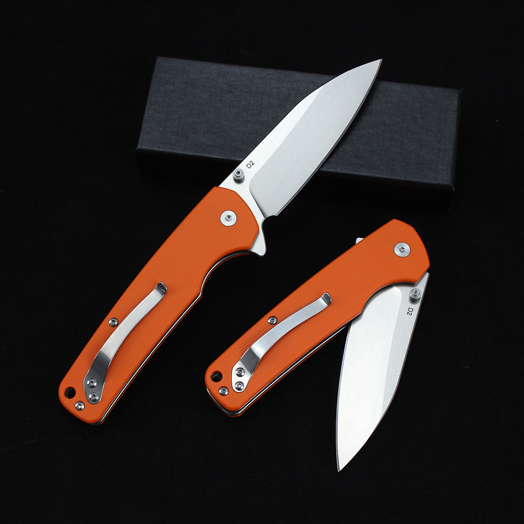 Tunafire Knife |GT-T0036 3.4" | D2 Stone washing Blade | G10 Orange Handle | Button Liner Lock | EDC Outdoor Knives