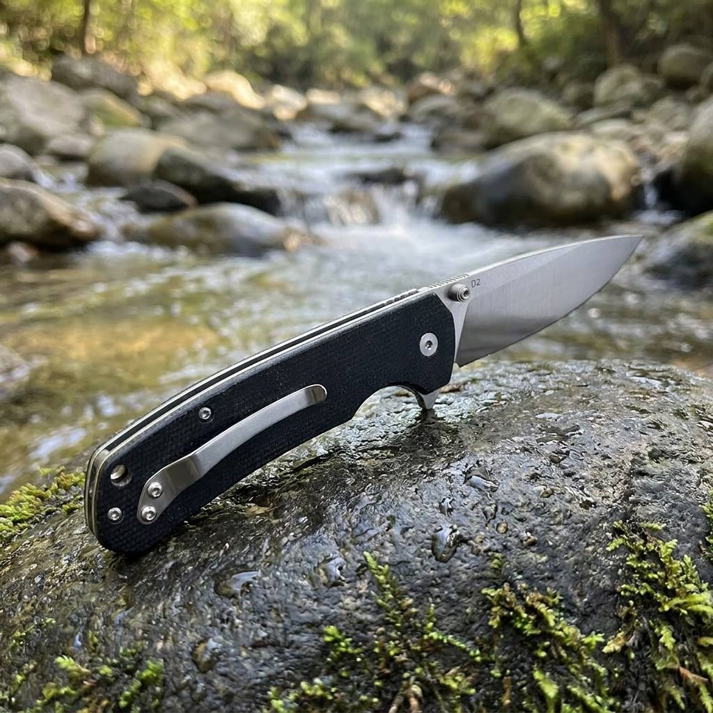 Tunafire Knife GT-T0037 Button Lock Folding Pocket Knife Micarta Black Handle 3.43&rdquo;D2 Steel EDC Cutting Tool Men Gift