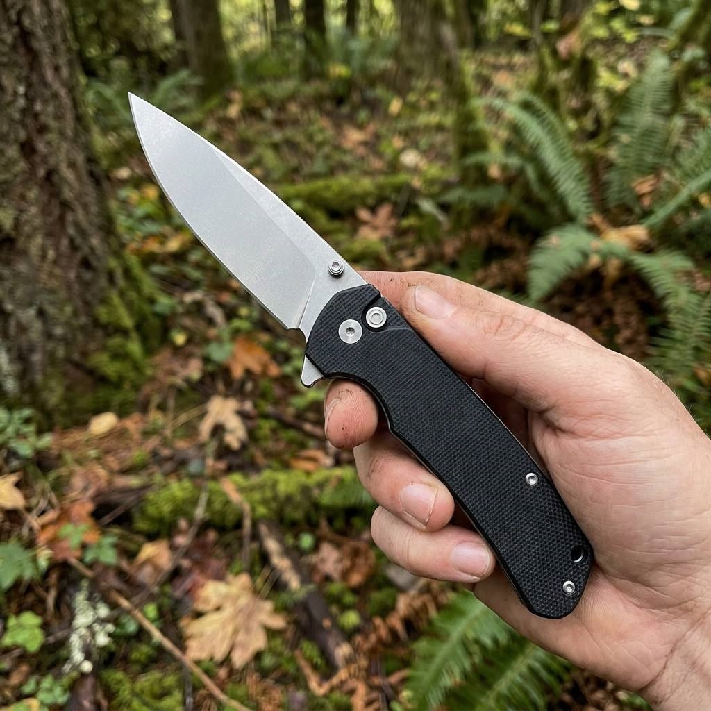 Tunafire Knife GT-T0037 Button Lock Folding Pocket Knife Micarta Black Handle 3.43&rdquo;D2 Steel EDC Cutting Tool Men Gift