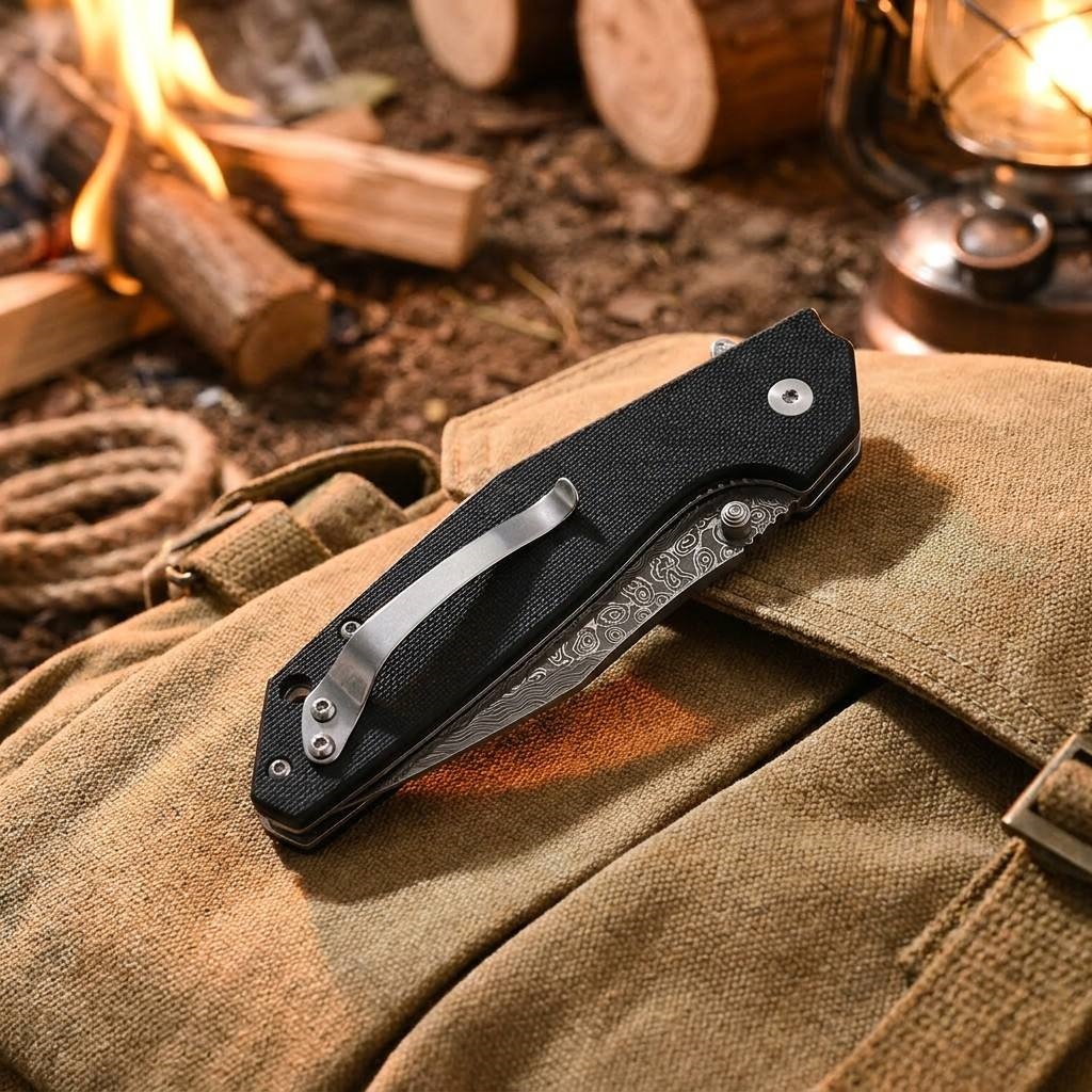 Tunafire Knife GT-DM016 76 Layers Damascus Steel Blade Folding Knife Ball Bearing G10 Handle EDC Pocket Knife