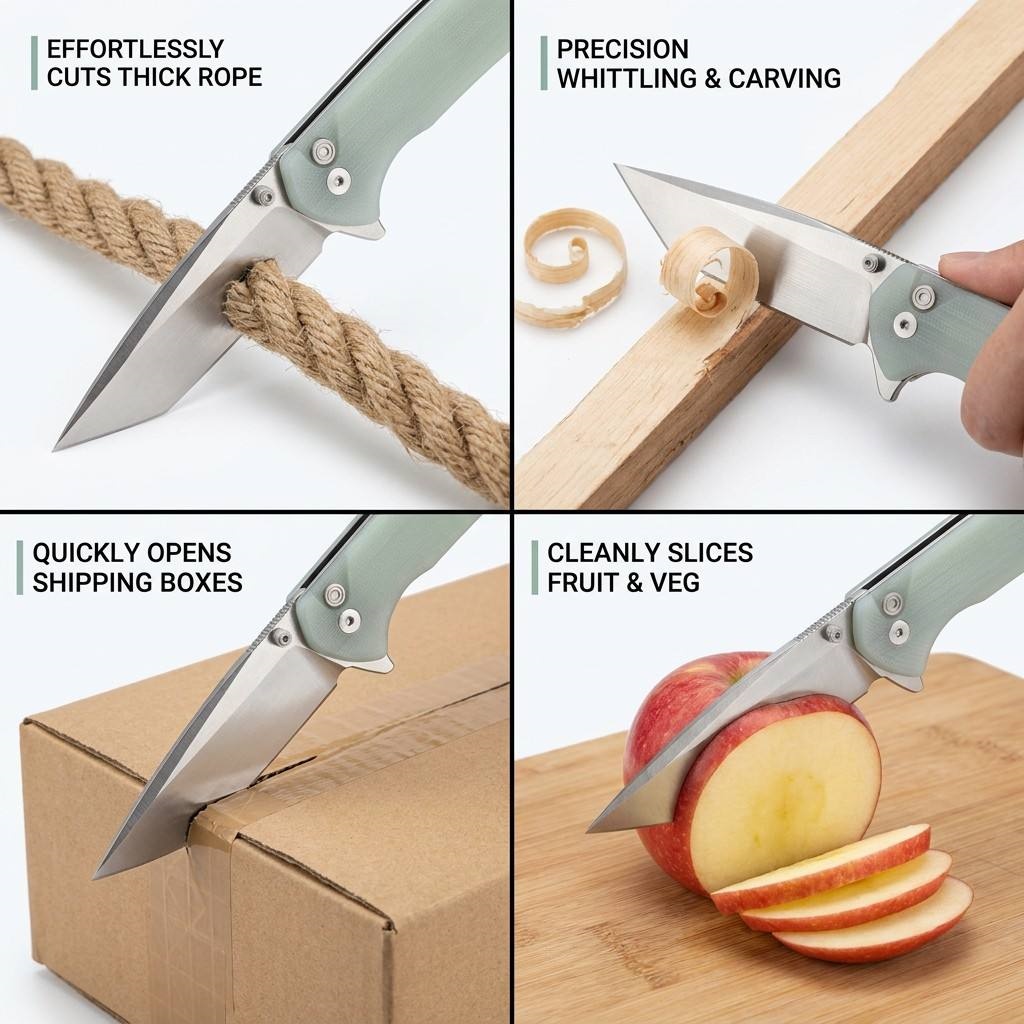 Tunafire knife GT-T0033 D2 Steel Button Lock Folding Pocket Knife, 58-59 HRC Stone Washed Blade, G10 Anti-Slip Handle EDC Utility Cutting Tool for Camping Hunting DIY Daily Carry