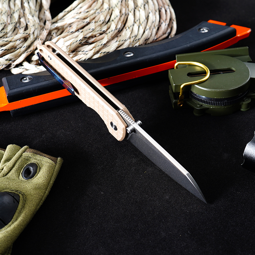 Tunafire knife GT-T0070-4 VG10 Blade Ball Bearing Quick Open Folding Knife Button lock G10 Handle Outdoor Survival Tool