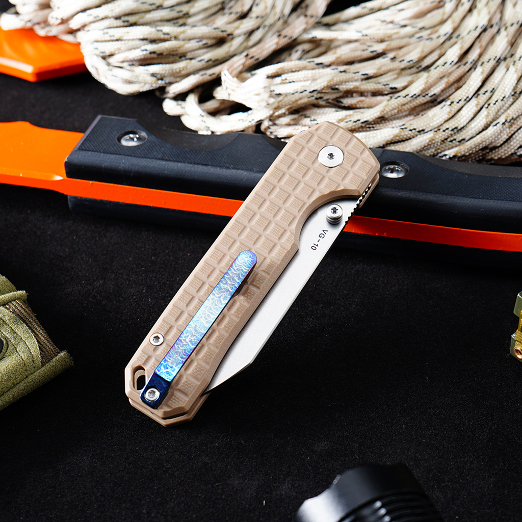 Tunafire knife GT-T0070-4 VG10 Blade Ball Bearing Quick Open Folding Knife Button lock G10 Handle Outdoor Survival Tool