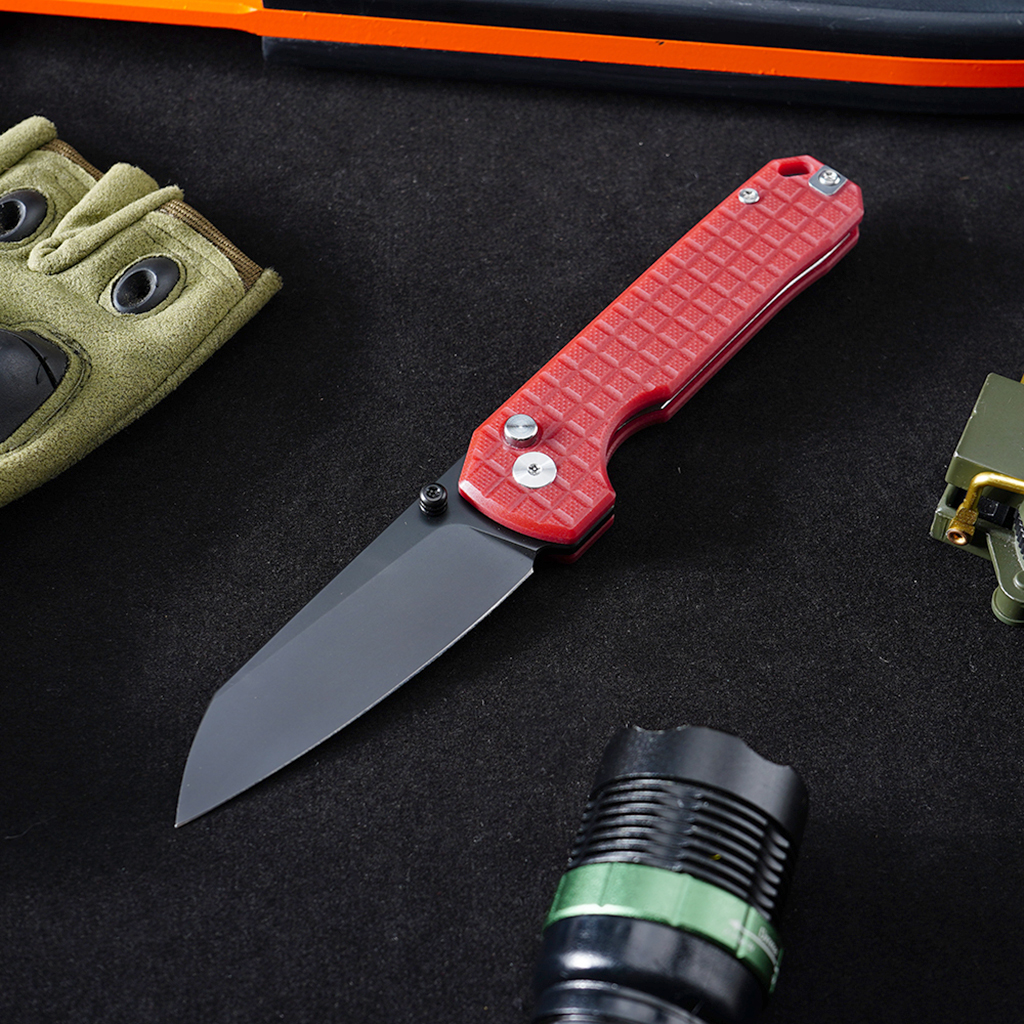 Tunafire knife GT-T0070-4 Titanium platin VG10 Blade Ball Bearing Folding Knife Button lock Red G10 Handle Outdoor Defense Tool