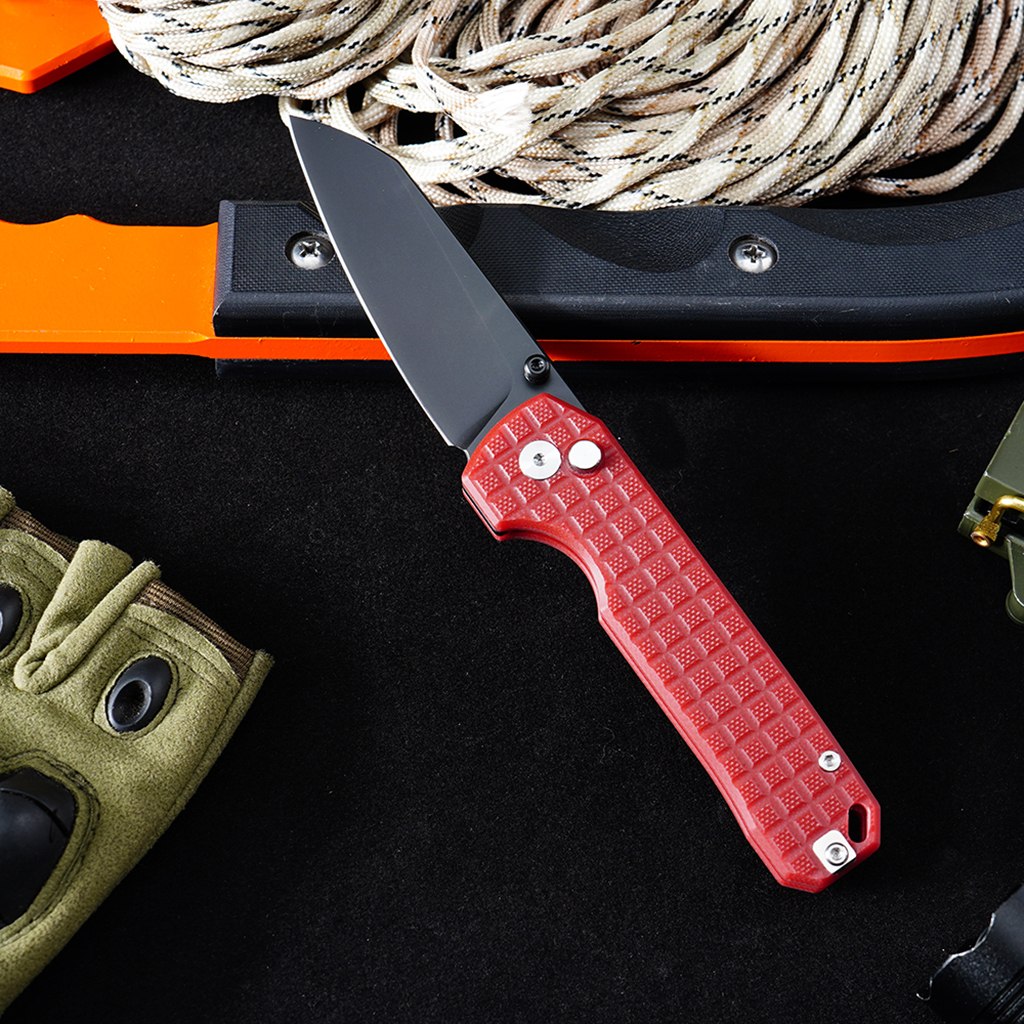 Tunafire knife GT-T0070-4 Titanium platin VG10 Blade Ball Bearing Folding Knife Button lock Red G10 Handle Outdoor Defense Tool