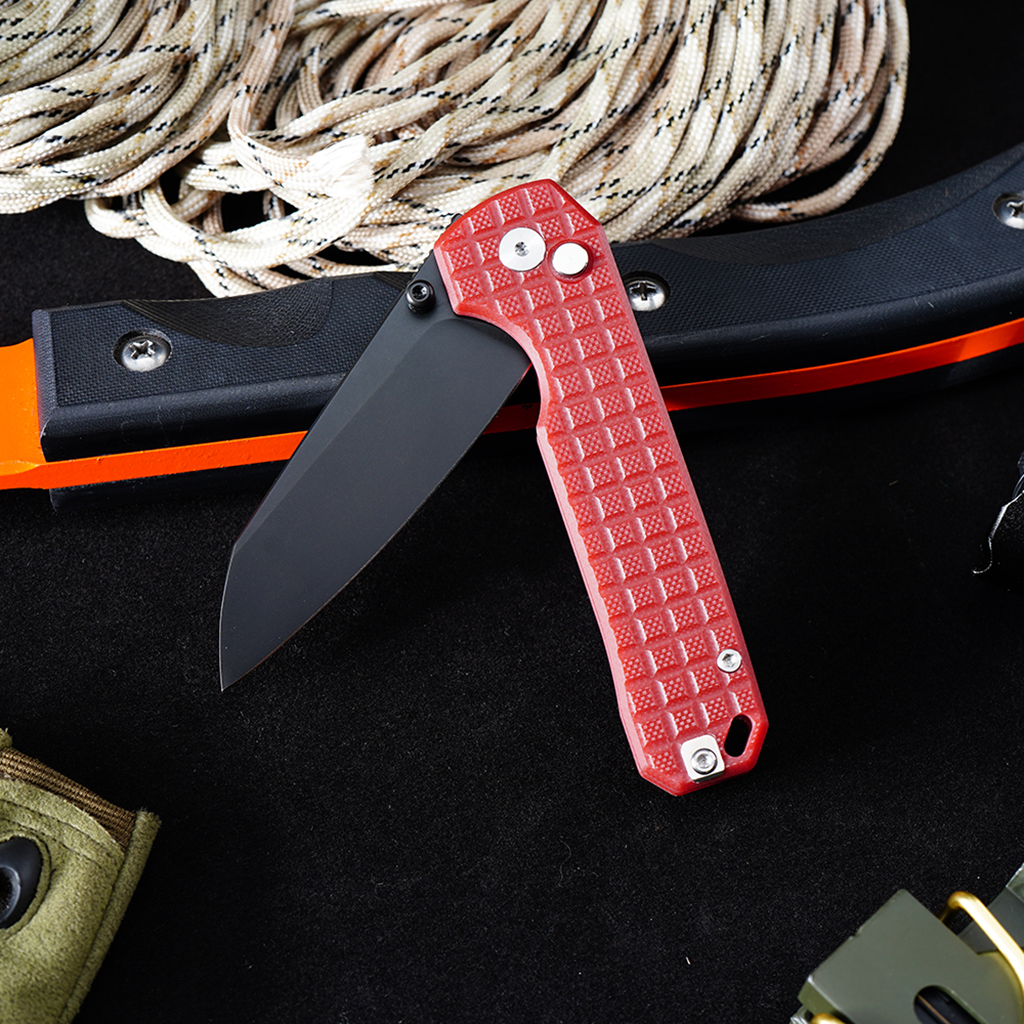 Tunafire knife GT-T0070-4 Titanium platin VG10 Blade Ball Bearing Folding Knife Button lock Red G10 Handle Outdoor Defense Tool