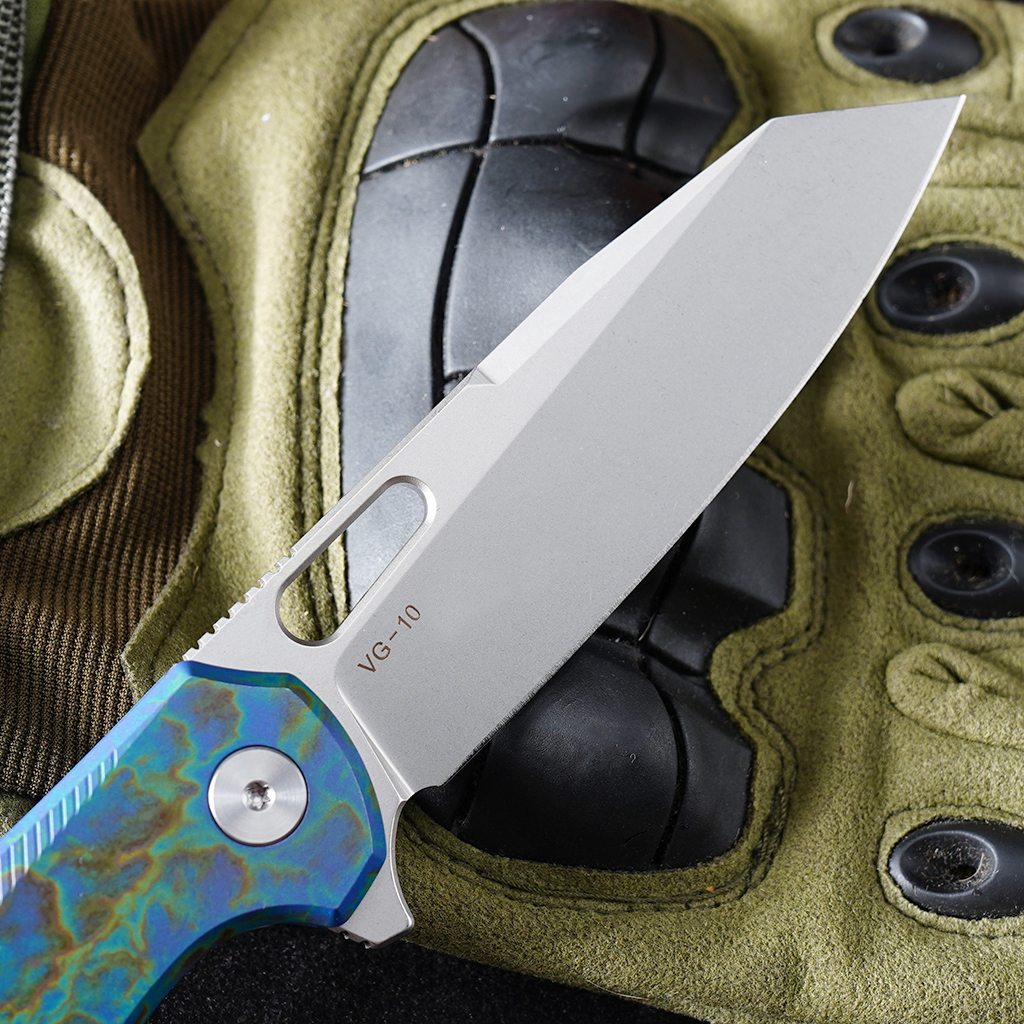 Tunafire knife GT-T0044-5 VG-10 Steel Pocket Folding Knife Blue Titanium Alloy Handle Button Lock EDC Carry Knife