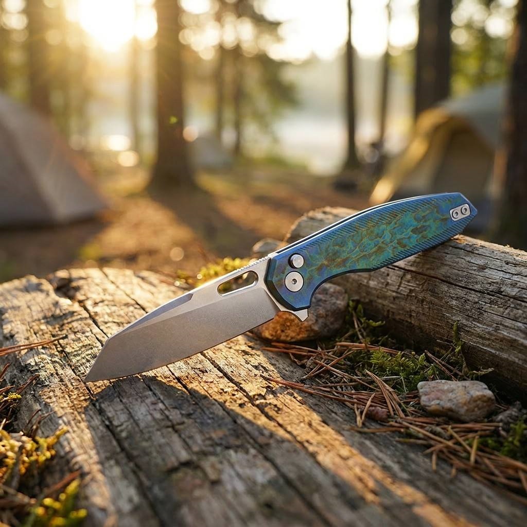 Tunafire knife GT-T0044-5 VG-10 Steel Pocket Folding Knife Blue Titanium Alloy Handle Button Lock EDC Carry Knife