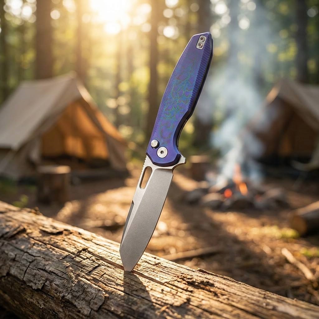 Tunafire Knife GT-T0044-5 |3.39 "|VG10 Blade| Button Lock| Titanium Alloy Burning purple  Handle  |TUNAFIRE KNVES
