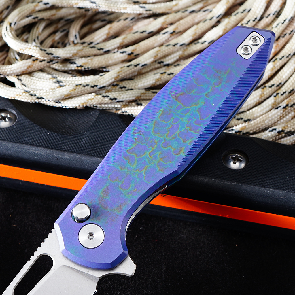 Tunafire Knife GT-T0044-5 |3.39 "|VG10 Blade| Button Lock| Titanium Alloy Burning purple  Handle  |TUNAFIRE KNVES