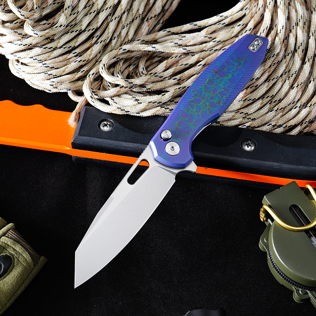 Tunafire Knife GT-T0044-5 |3.39 "|VG10 Blade| Button Lock| Titanium Alloy Burning purple  Handle  |TUNAFIRE KNVES