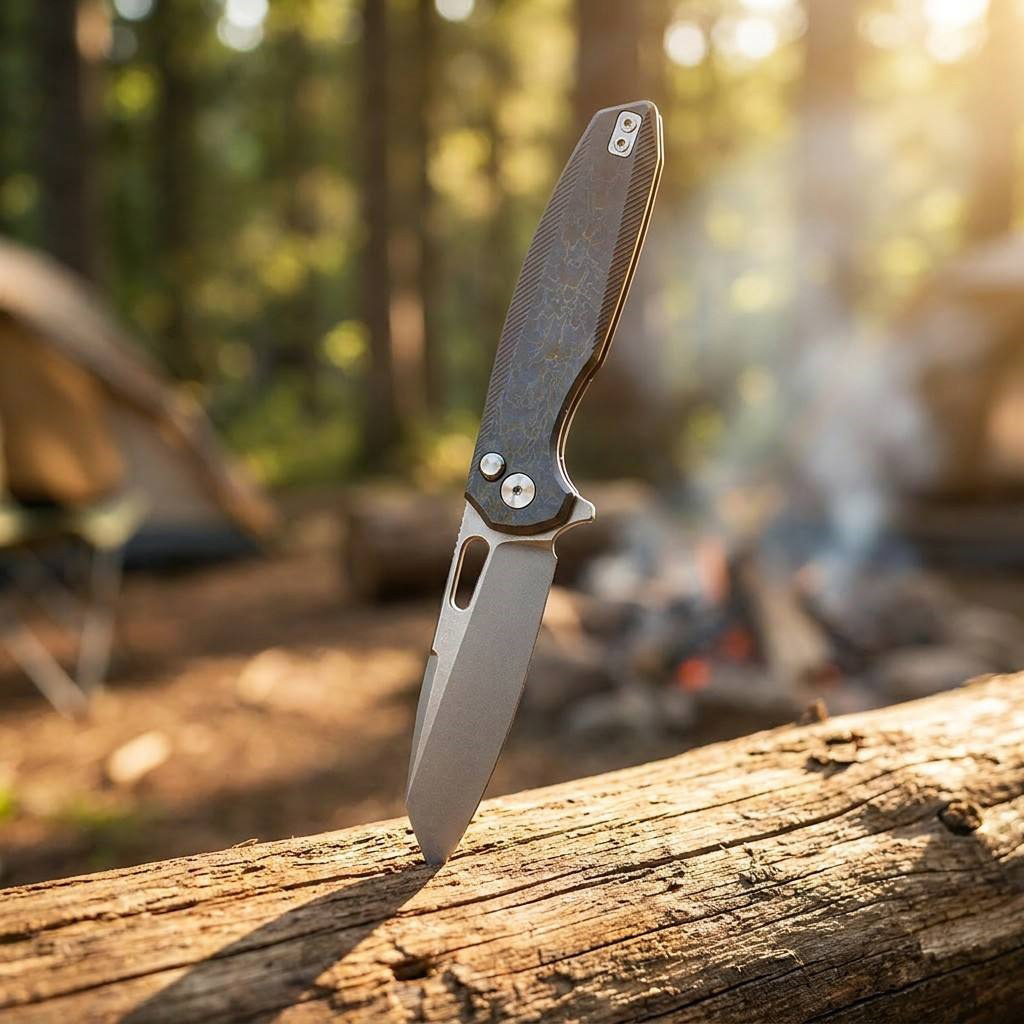 Tunafire knife Titanium Alloy Button Lock Folding Knife VG10 BLADE Camping Hunting Pocket Knife GT-T0044-5