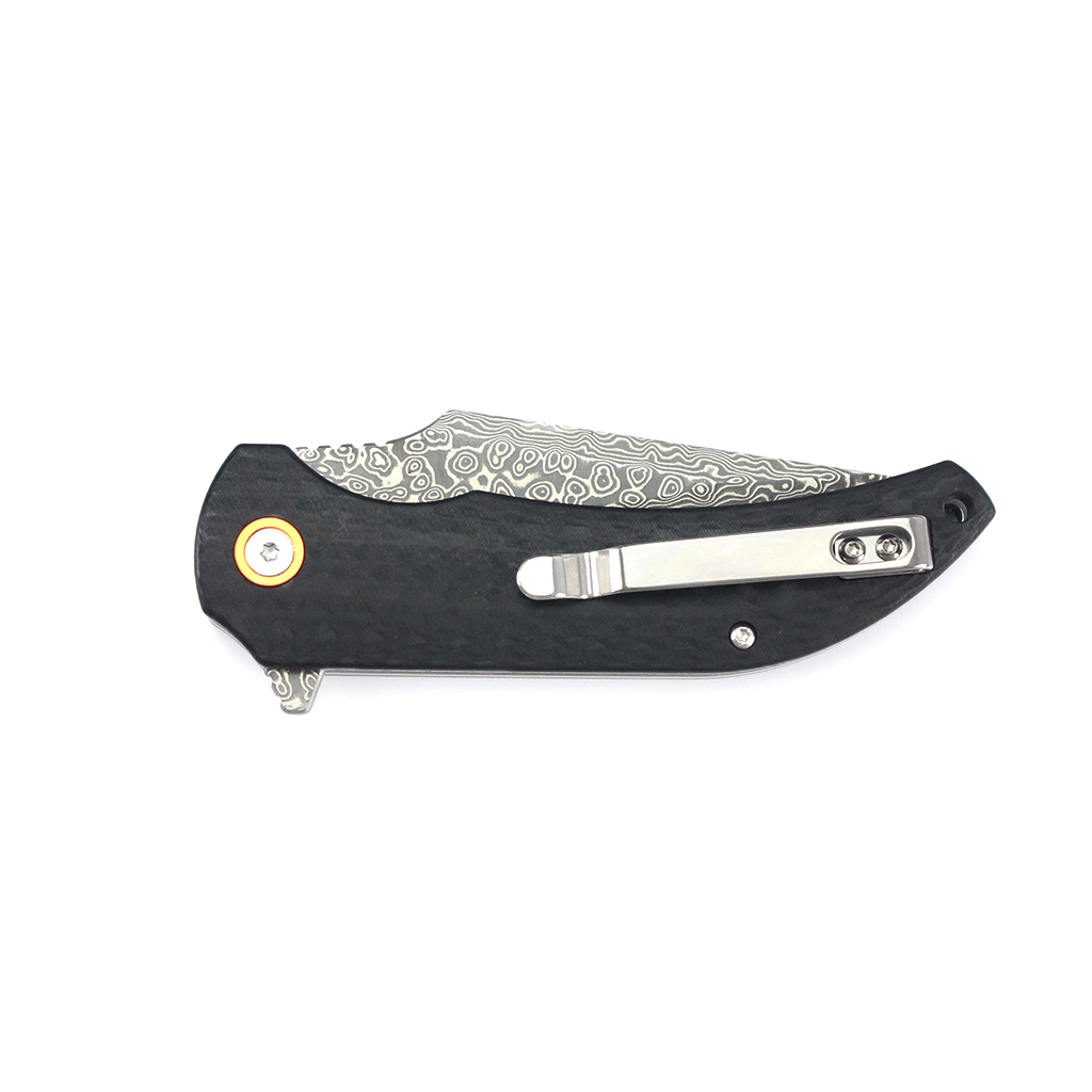 Tunafire Knife GT-DM019 Ball Bearing Damascus Flipper Knife Black Carbon Fiber G10 Handle Portable EDC Utility Knife