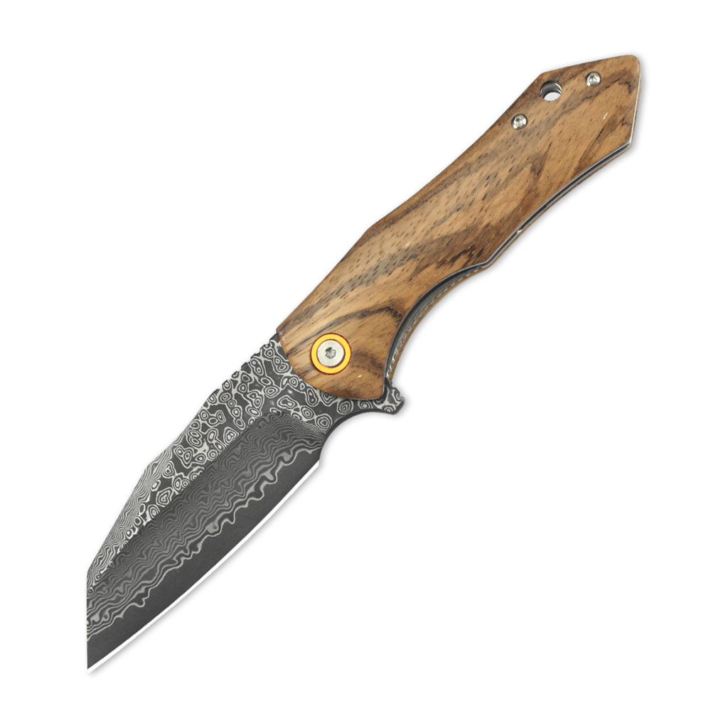 Tunafire Knife  GT-DM020 Damascus Steel Survival Folding Knife Zebra Wood Handle Ball Bearing Outdoor Hiking Camping Bushcraft Pocket Knife