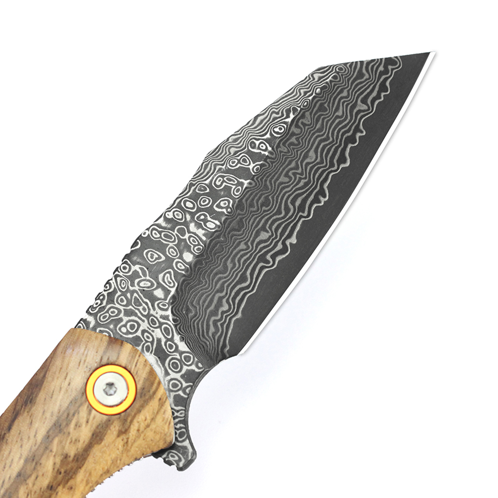 Tunafire Knife  GT-DM020 Damascus Steel Survival Folding Knife Zebra Wood Handle Ball Bearing Outdoor Hiking Camping Bushcraft Pocket Knife