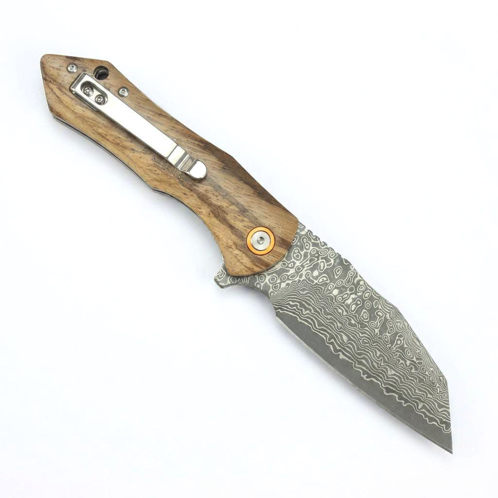 Tunafire Knife  GT-DM020 Damascus Steel Survival Folding Knife Zebra Wood Handle Ball Bearing Outdoor Hiking Camping Bushcraft Pocket Knife